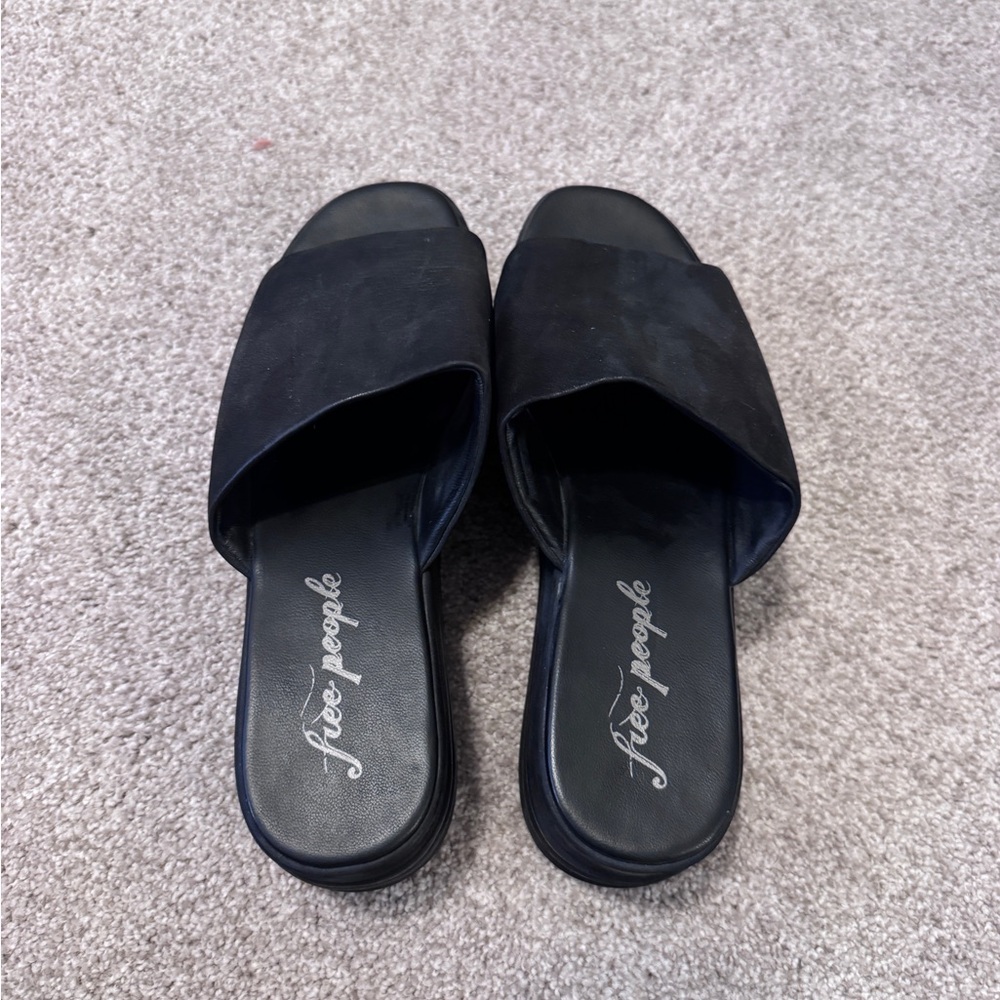 Free People Harbor Platform Slide Black Suede